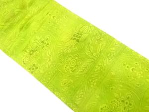 横段に花唐草模様織り出し　袋帯